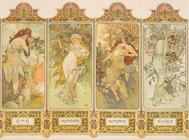 連作装飾パネル「四季:春、夏、秋、冬」1896年/リトグラフ　チマル・コレクション

