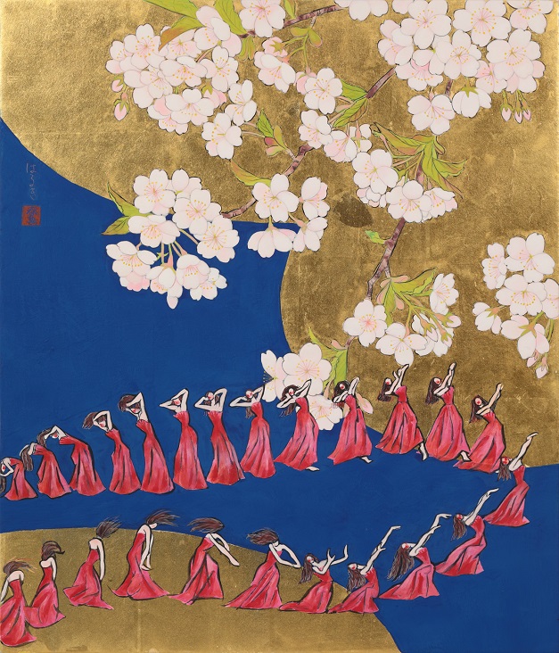 「桜と精霊」
（和紙・岩絵具・金箔、F10号）