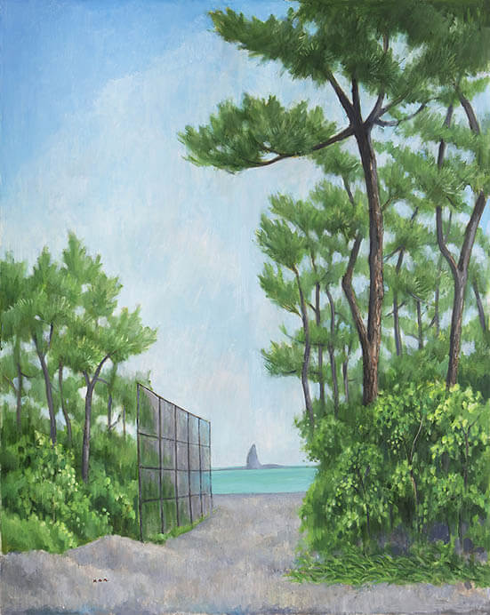 《松林とえぼし岩》 2021年　油彩・キャンバス　個人蔵

