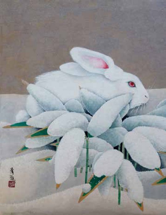 「雪ウサギ」 F6　日本画