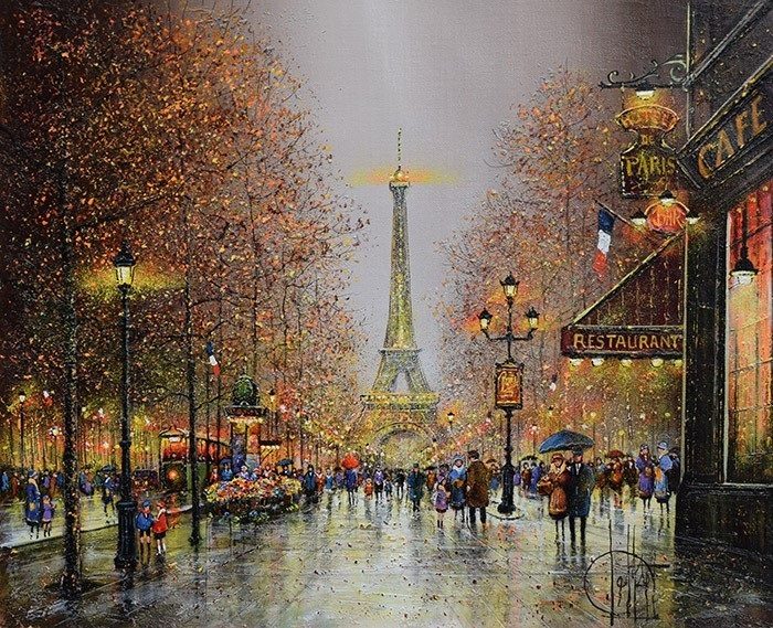 ギィ・デサップ　「パリ、夕暮れのエッフェル塔」　油彩　6号