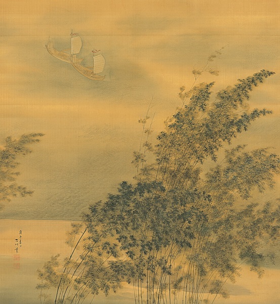 松本古村《風雨渡船図》1930

