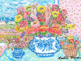 レスリー・セイヤー「Happy Bouquet」 油彩　22.8×30.4cm