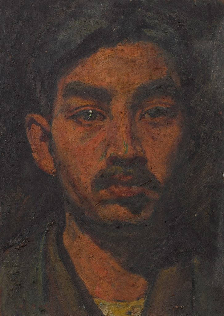 安岡信義《自画像》1916年　板・油彩　当館蔵