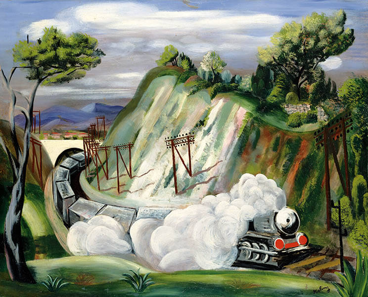 キスリング《風景、パリーニース間の汽車》1926年　油彩、カンヴァス　80.7×100.2 cm　ポーラ美術館

