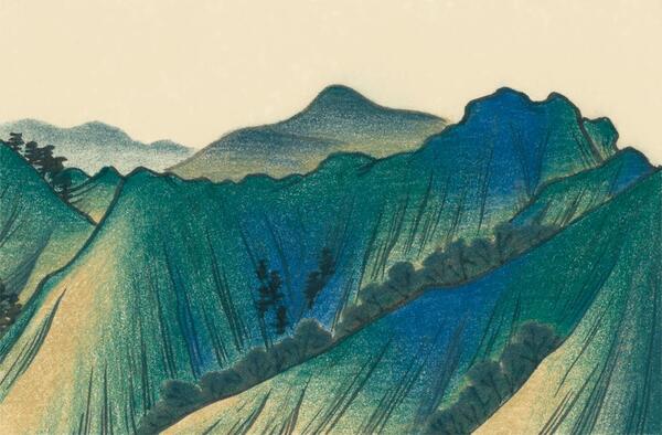 江戸時代の風景画の基本は「中国風」。自分で見た日本の風景を、中国風に描いてみましょう。
（見本の作画：長田結花）