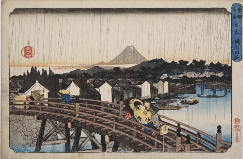 歌川広重《東都名所 日本橋之白雨》1832-1834年　後期展示
