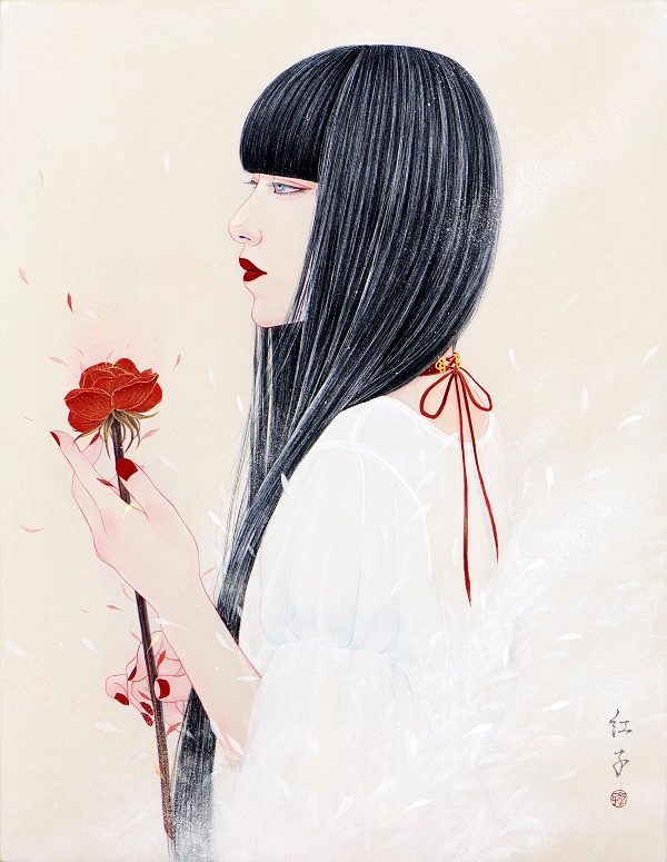 丁子 紅子

「心共に在る花をあなたに。」

天竺綿に岩絵具

P10号