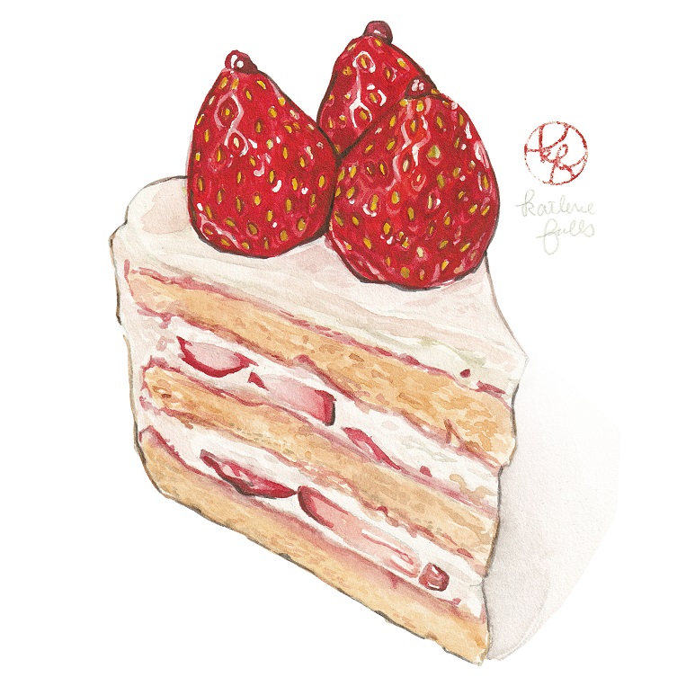 「苺のショートケーキ」
（水彩、14.5×19.5cm）