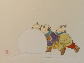 諫山宝樹 「雪中唐子図」 8F 日本画