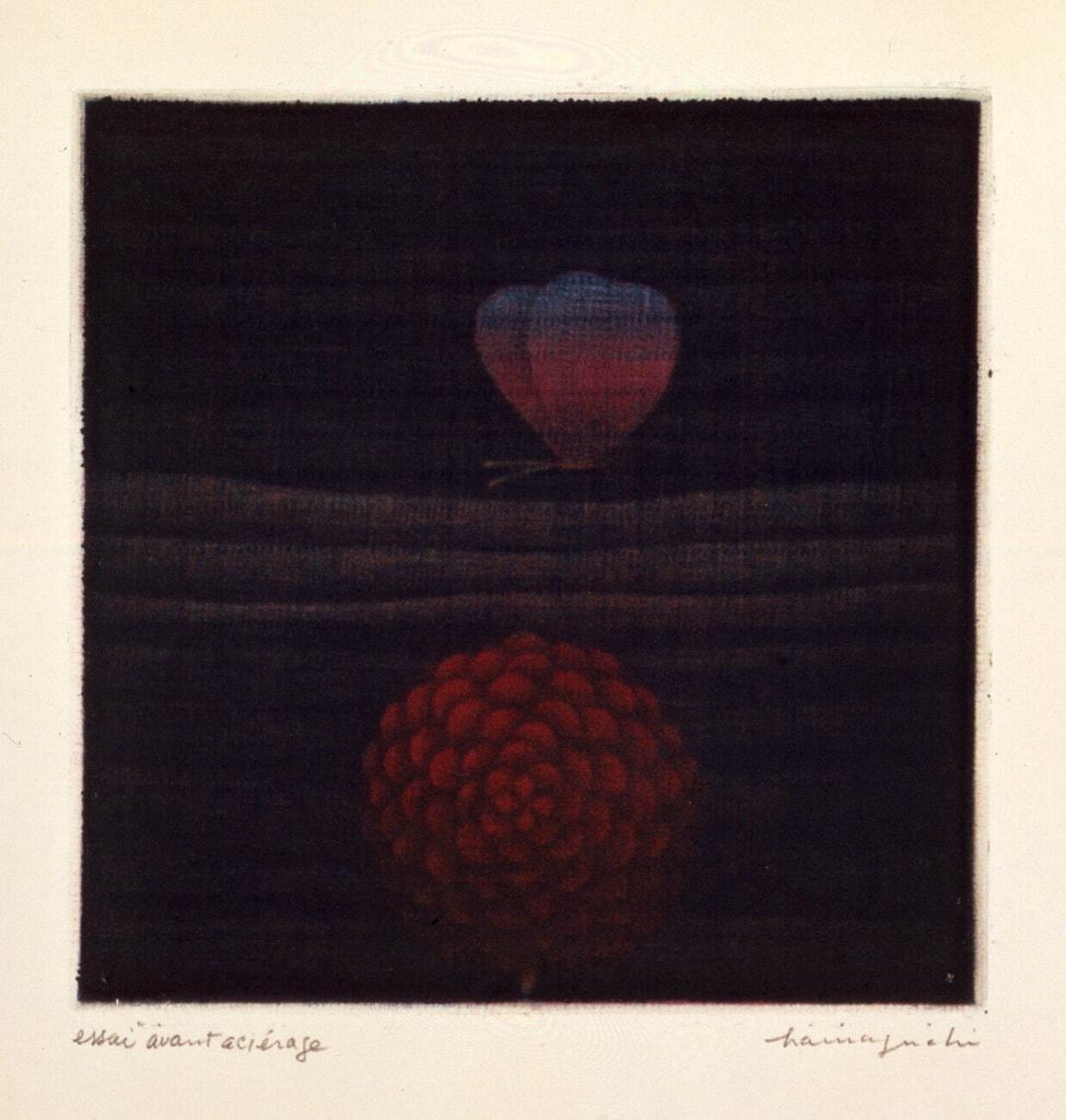 浜口陽三 《蝶》 1967年　カラーメゾチント　11.4×11.5cm
