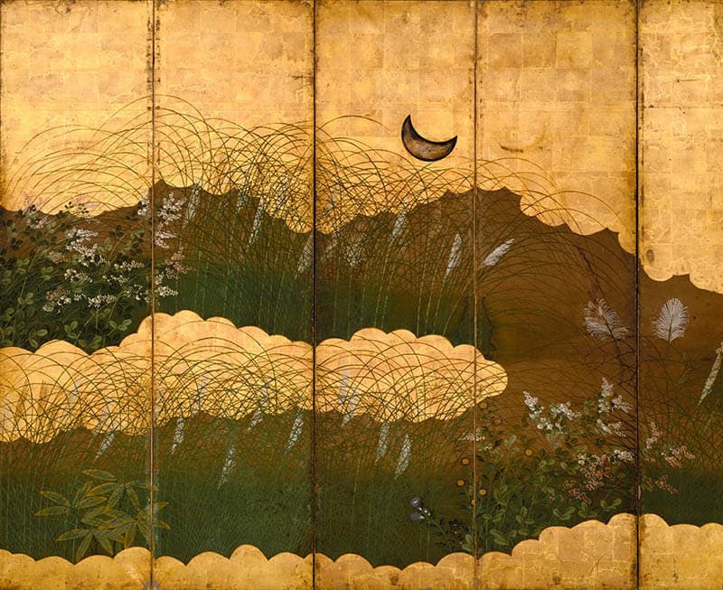 『武蔵野図屏風』江戸時代（17 世紀前期）紙本金地著色 172.2 x 360.0cm

