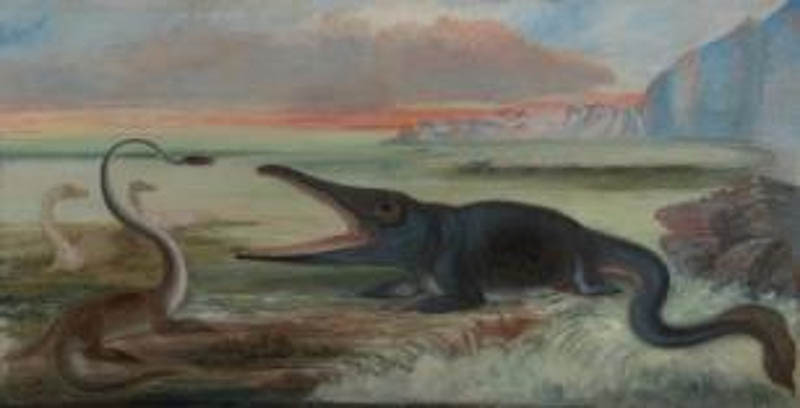 ベンジャミン・ウォーターハウス・ホーキンズ《ジュラ紀初期の海生爬虫類》 1876年　油彩・カンヴァス　80.3✕155.5cm　プリンストン大学美術館
Image courtesy Princeton University Art Museum.