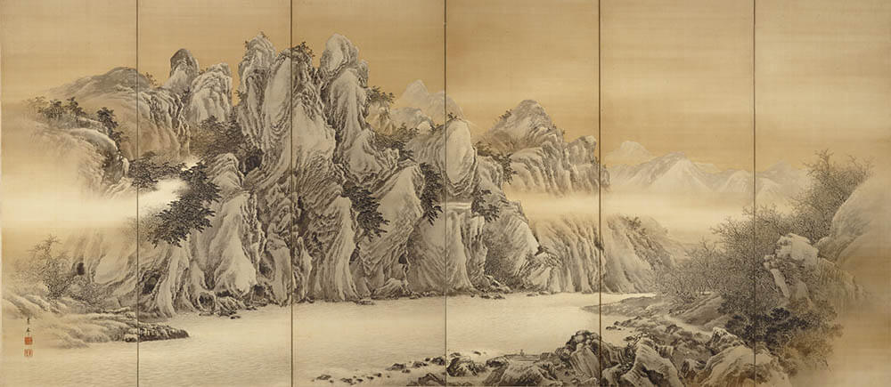 今尾景年「耶馬渓図屏風」左隻　明治28年（1895）静嘉堂文庫美術館蔵　後期展示