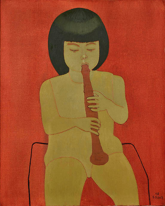 大沢昌助《笛を吹く童女》1978年　油彩、カンヴァス　個人蔵

