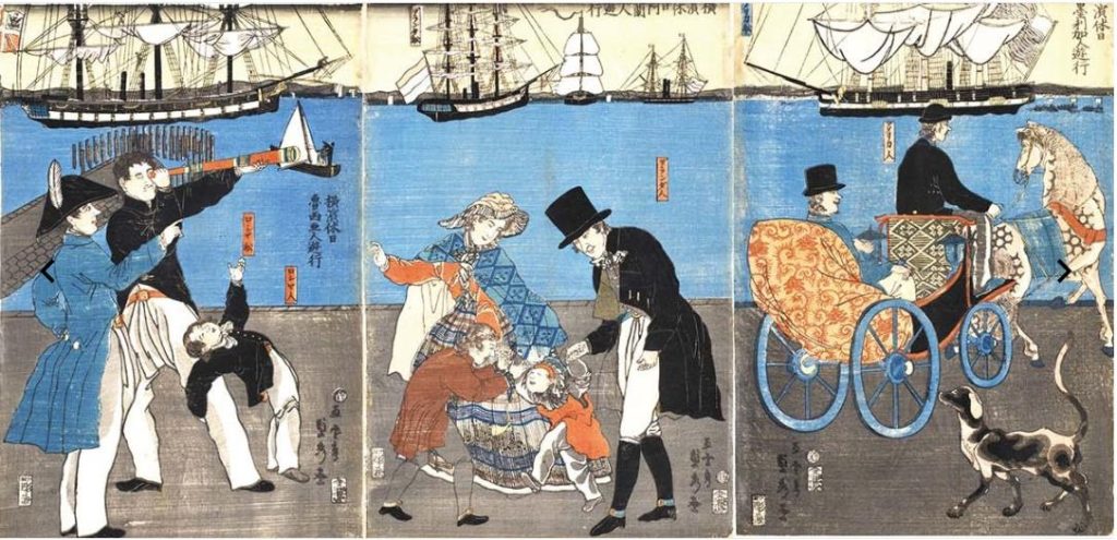 歌川貞秀「横浜交易西洋人荷物運送之図」（部分・後期）

