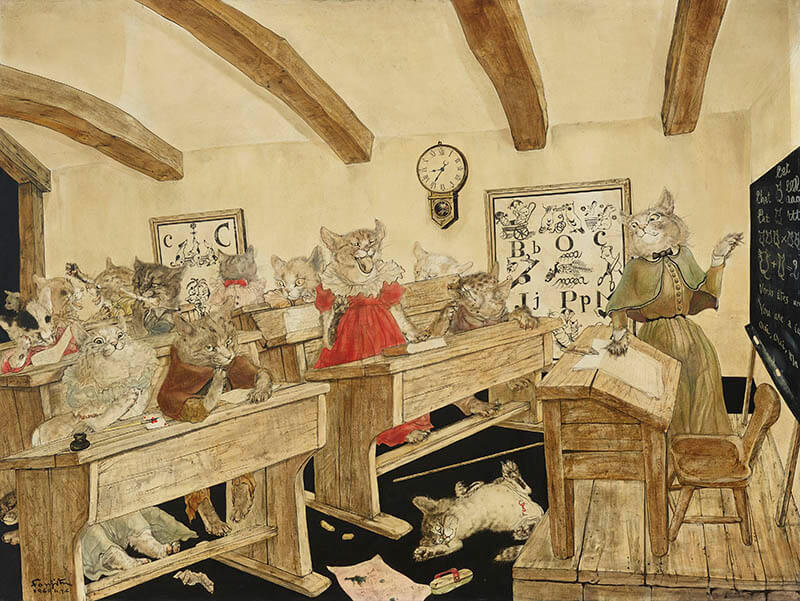 《猫の教室》1949　油彩、キャンバス 軽井沢安東美術館蔵 © Fondation Foujita / ADAGP, Paris & JASPAR, Tokyo, 2023 E5082
