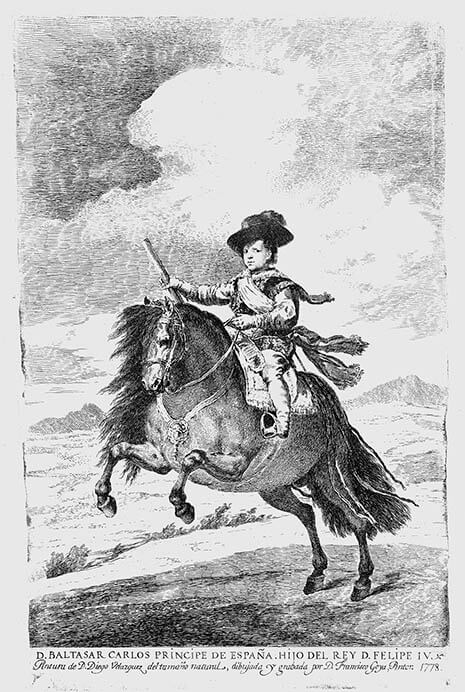 フランシスコ・ホセ・デ・ゴヤ・イ・ルシエンテス《バルタサール・カルロス王太子騎馬像（ベラスケスに基づく）》1778年　エッチング、ドライポイント　国立西洋美術館
