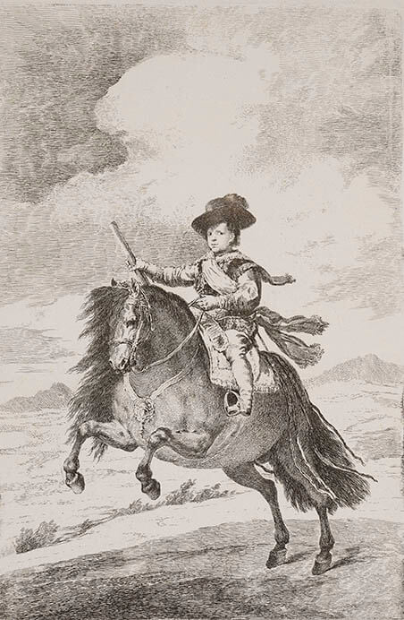 フランシスコ・デ・ゴヤ《バルタサール・カルロス王太子騎馬像（ベラスケスに基づく）》1778年、エッチング、ドライポイント、国立西洋美術館

