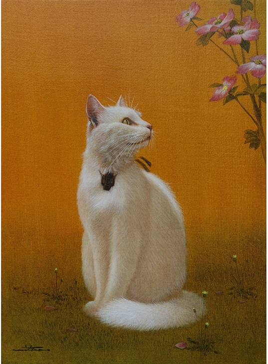 春粧白猫図
木製綿布パネルに油彩
サイズ：4号