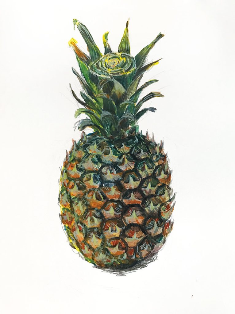 「パイナップル（食べる前に描く）」
（水彩、縦40×横29cm、額装）