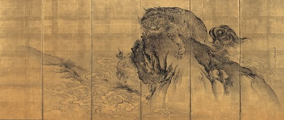 岸駒・岸岱《獅子図・虎図》（右隻）天保4(1833)年

