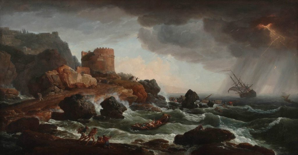 クロード＝ジョゼフ・ヴェルネ 《嵐の海》 1740 年頃 静岡県立美術館蔵
