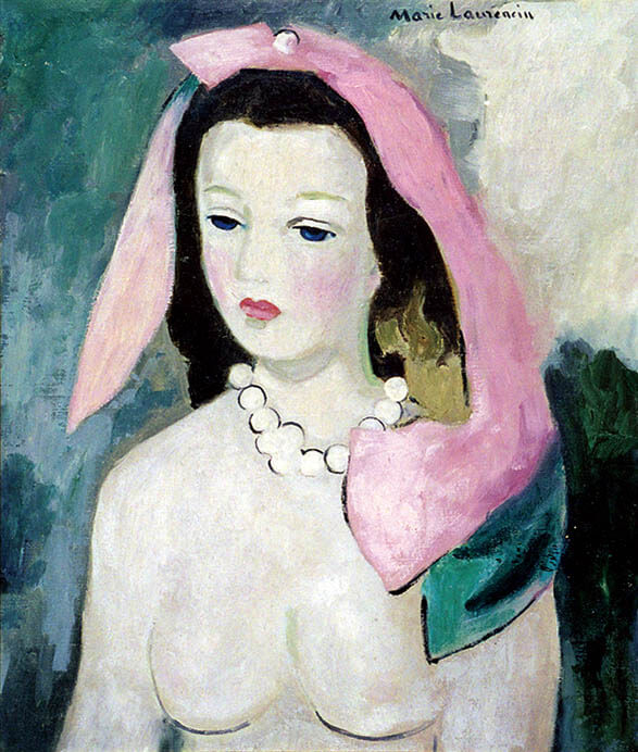 マリー・ローランサン《女性の半身像》1930年代、油彩・カンヴァス　大川美術館所蔵

