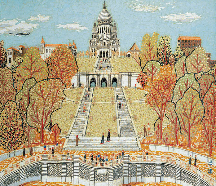 山下清《パリのサクレクール寺院》1962（昭和37）年　貼絵　45.5×53cm　山下清作品管理事務所蔵

