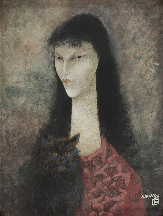 中村直人 《女と猫》　1952-1964（昭和27-39）年　グアッシュ・紙 ／上田市立美術館


