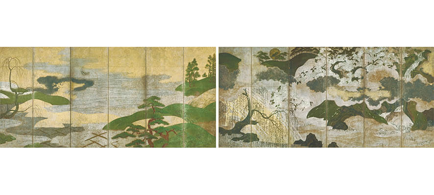 重要文化財　日月山水図屛風　室町時代・16世紀　東京国立博物館蔵
展示期間：日図：10月11日（水）～11月5日（日）/ 月図：11月7日（火）～12月3日（日）