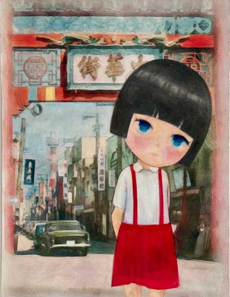 Akko-chan’s Favorite Place in Yokohama, 2023　
Acrylic, oil pastel and pencil on canvas 65.2×50.0cm