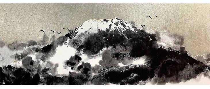 「富士」 墨、顔彩、和紙 サイズ：50×125cm