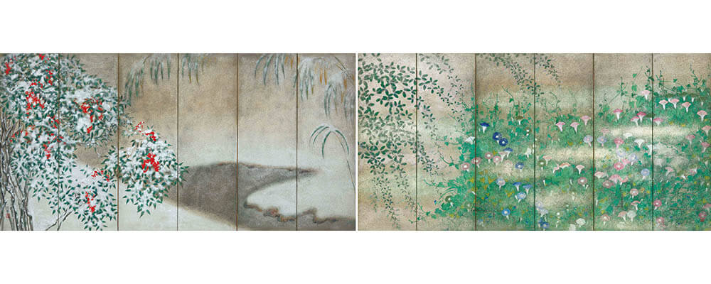 小茂田青樹《四季草花図　夏・冬》1919年、滋賀県立美術館蔵、前期

