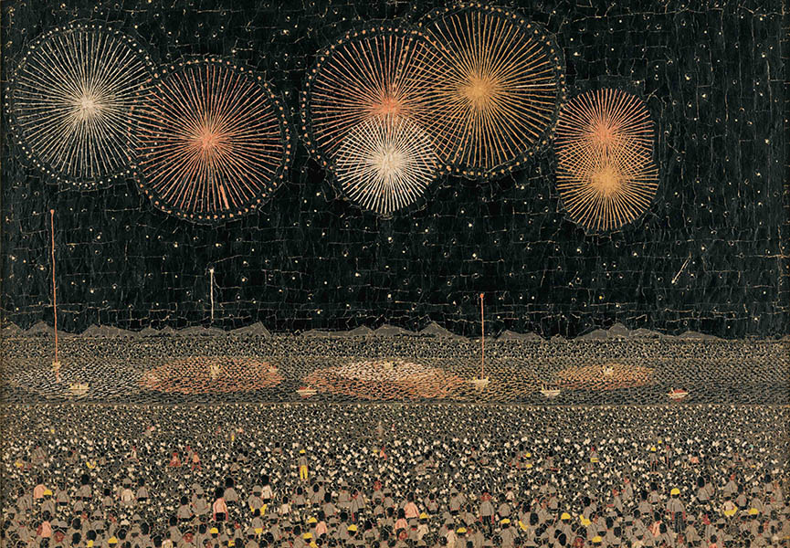 《長岡の花火》 貼絵 1950（昭和２５）年
© Kiyoshi Yamashita / STEPeast 2023