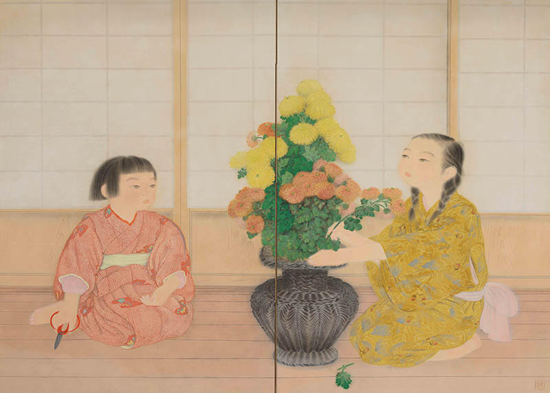 小倉遊亀《挿花少女之図》1927年 、福田美術館蔵、通期

