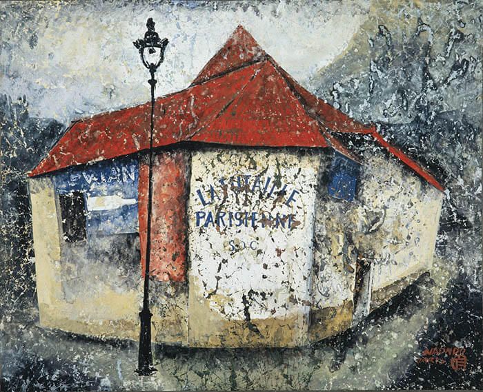 中村直人 《パリの赤い家》　1953（昭和28）年　グアッシュ・紙／小杉放菴記念日光美術館


