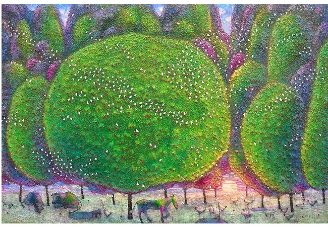 「幸せな暁、林檎の木と生き物たち」 油彩・キャンバス F120号 2023年