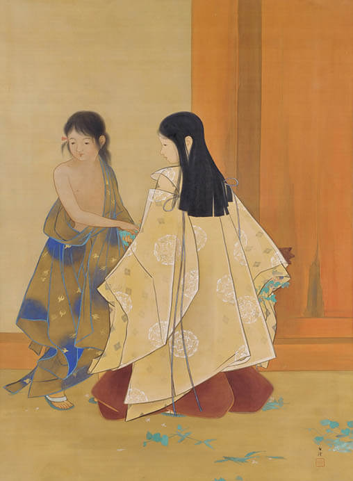小林古径《闘草》1907(明治40)年　絹本・彩色
山種美術館

