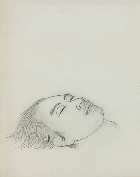 小林古径《速水御舟(デスマスク)》1935(昭和10)年　紙本・鉛筆、墨　個人蔵