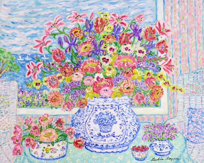 レスリー・セイヤー 「Room full of Flowers」 60×75cm 油彩、キャンバス