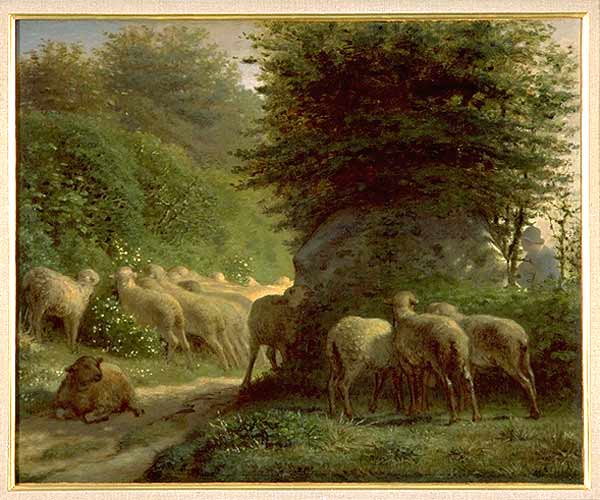 《垣根に沿って草を食む羊》
 ジャン・フランソワ・ミレー
 1860年頃
 当館蔵