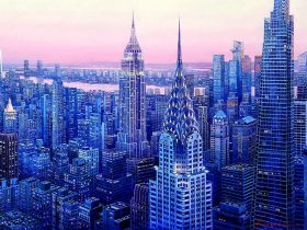 「ニューヨーク摩天楼夕景」 油彩・M20号