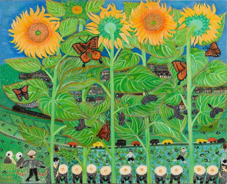 塔本シスコ《長尾の田植風景》1971年、キャンバス、油彩