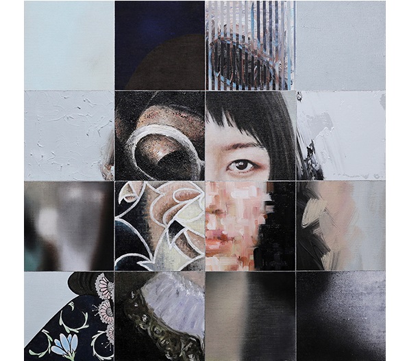 「沈黙の女」72.7×72.7cm　キャンバスに油彩・アクリル