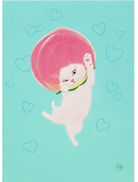 伊藤 清子「猫かぶり ハッピーピーチ」
サイズ：F4号
日本画
