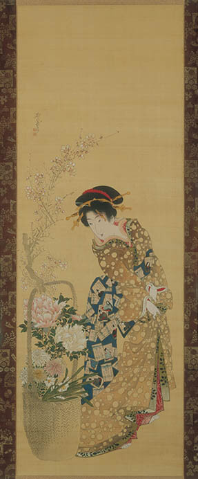 抱亭五清《花籠と美人図》、日本浮世絵博物館蔵（後期展示）

