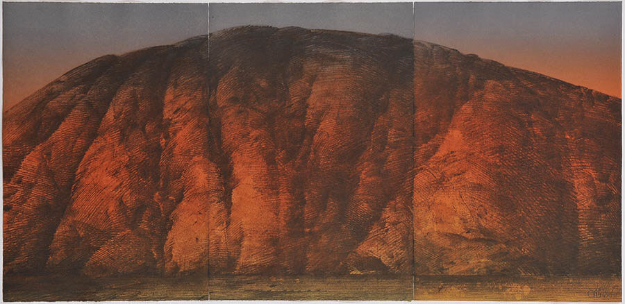 ヨルク・シュマイサー《エアーズ・ロック（ウルル）》1980、アクアチント、ソフトグランド、町田市立国際版画美術館

