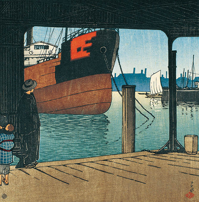 《月嶋の渡舟場》東京十二ヶ月 1921（大正10）年10月 木版・紙
渡邊木版美術画舗