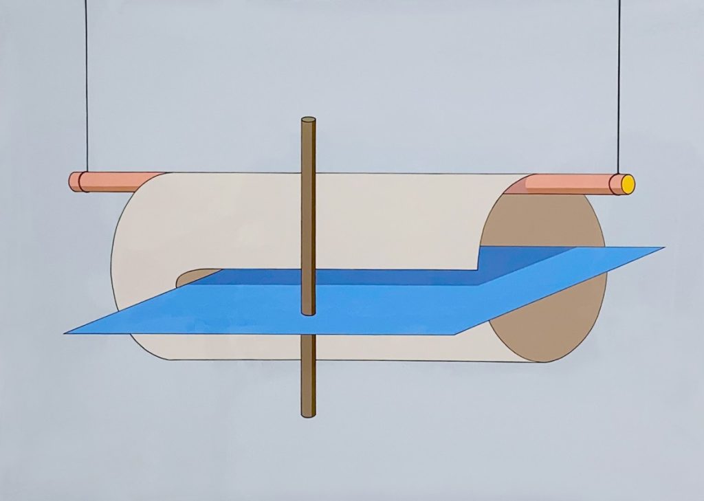 垂直の棒　透明フィルムにアクリルガッシュ木製パネル　2020 motif 香川

